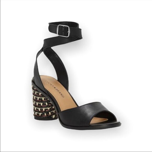 Lucky Brand Pernilla Round‎ Heel Leather Sandals Size 8.5 - Picture 1 of 8